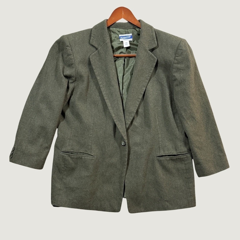 Pendleton Women's 18W Olive Green 100% Virgin Wool Blazer‎ Jacket Lined USA